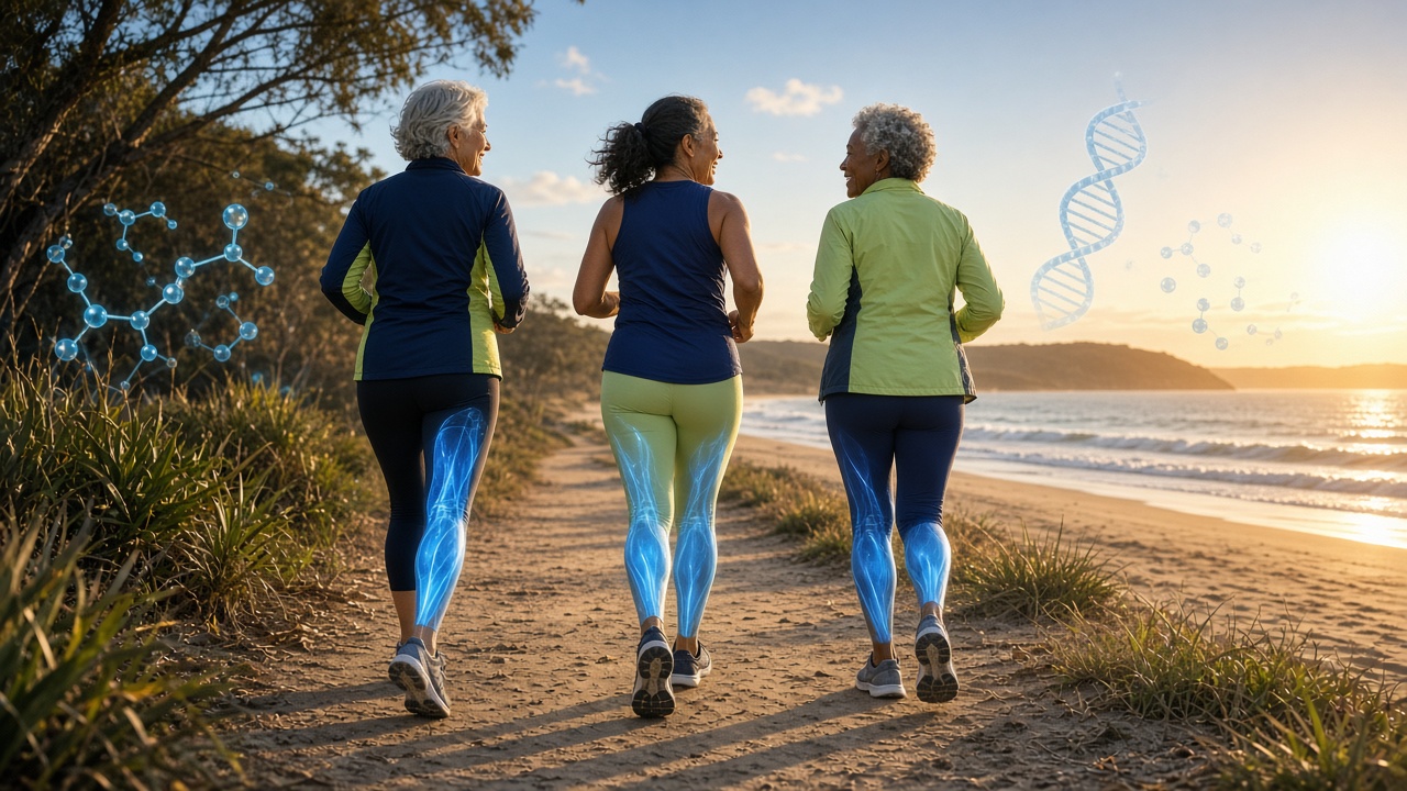 Glowing figure in motion representing healthy, active ageing